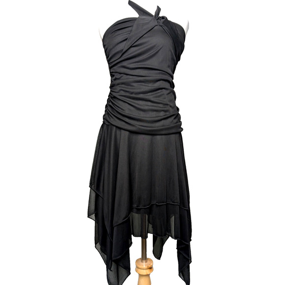Trixxi Dresses & Skirts - VTG Y2K Trixxi Whimsigoth Witchy Dark Fairy Ruched Sheer Hi Low Hem Black Dress